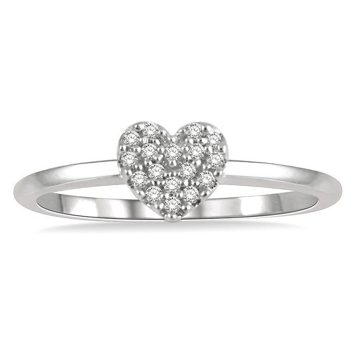1/10 Ctw Heart Charm Round Cut Diamond Petite Fashion Ring in 14K White Gold