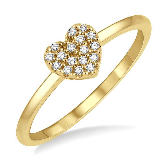 1/10 Ctw Heart Charm Round Cut Diamond Petite Fashion Ring in 14K Yellow Gold