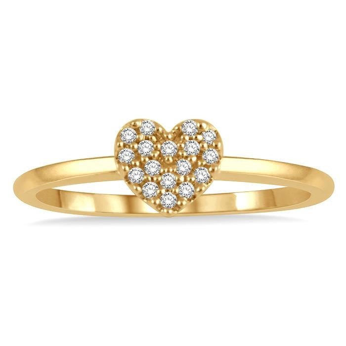1/10 Ctw Heart Charm Round Cut Diamond Petite Fashion Ring in 10K Yellow Gold