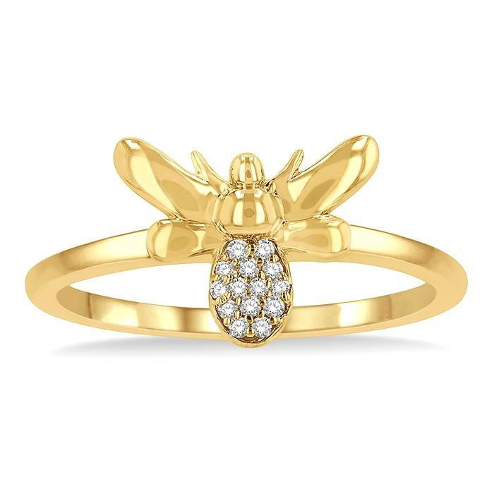 1/20 Ctw Bumble Bee Round Cut Diamond Petite Fashion Ring in 14K Yellow Gold