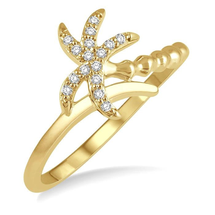 1/10 Ctw Palm Tree Round Cut Bead Bijoux Diamond Petite Fashion Ring in 10K Yellow Gold