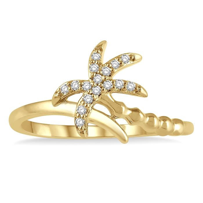 1/10 Ctw Palm Tree Round Cut Bead Bijoux Diamond Petite Fashion Ring in 10K Yellow Gold