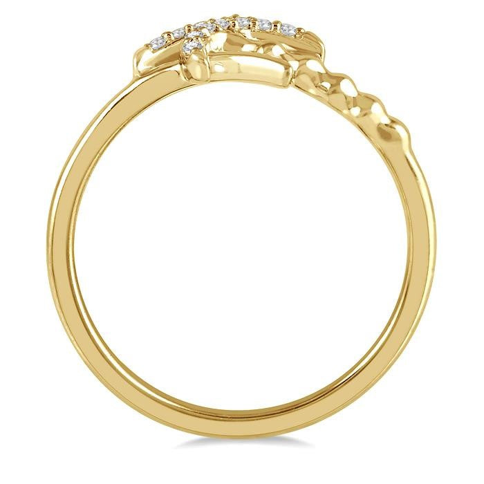 1/10 Ctw Palm Tree Round Cut Bead Bijoux Diamond Petite Fashion Ring in 10K Yellow Gold