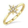 1/10 Ctw Star Center Round Cut Diamond Petite Fashion Ring in 10K Yellow Gold