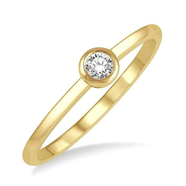 1/10 Ctw Bezel Set Round Cut Diamond Petite Fashion Ring in 14K Yellow Gold