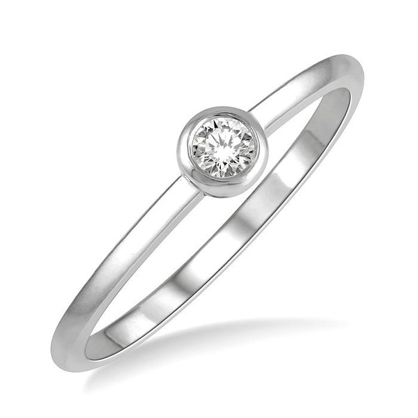 1/10 Ctw Bezel Set Round Cut Diamond Petite Fashion Ring in 10K White Gold