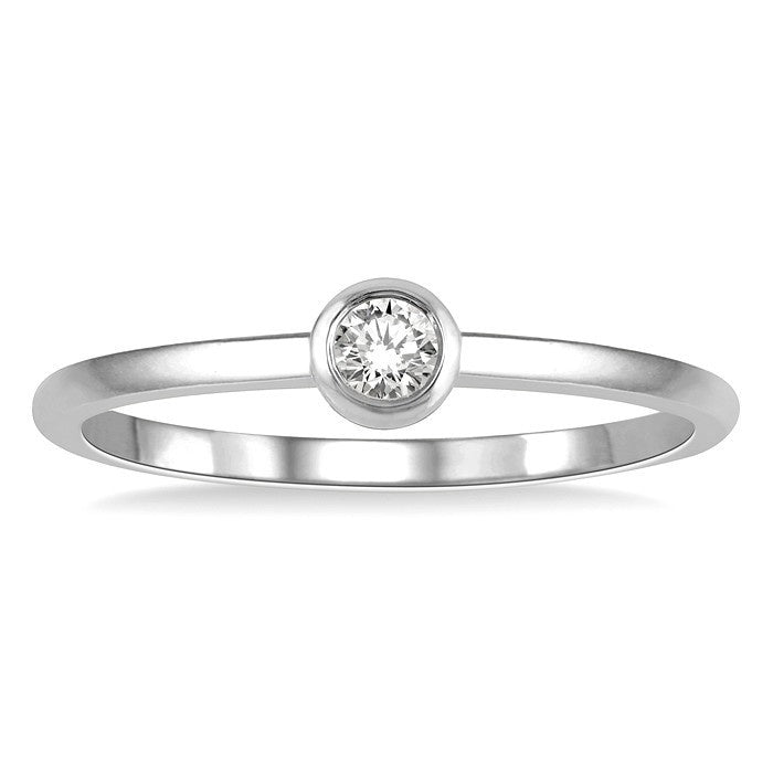 1/10 Ctw Bezel Set Round Cut Diamond Petite Fashion Ring in 10K White Gold
