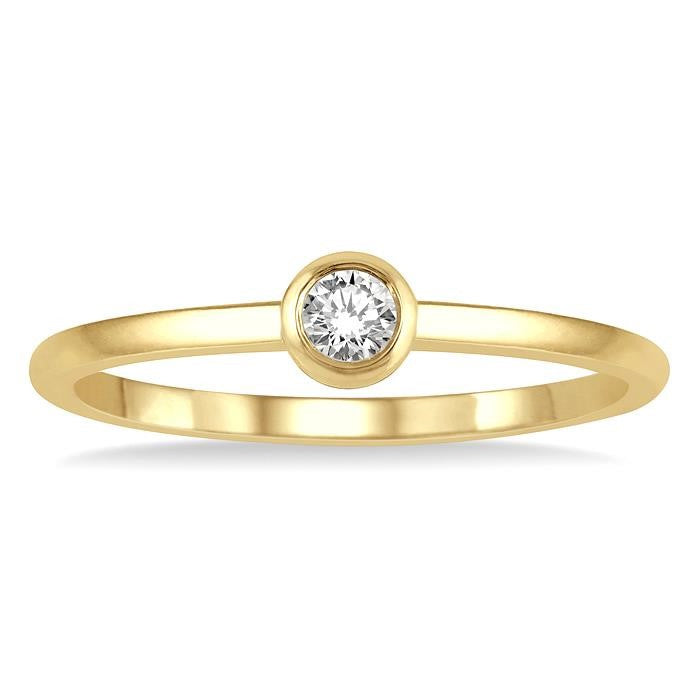 1/10 Ctw Bezel Set Round Cut Diamond Petite Fashion Ring in 10K Yellow Gold