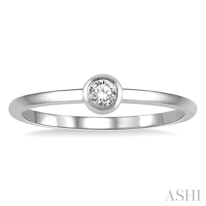 1/10 Ctw Bezel Set Round Cut Diamond Petite Fashion Ring in 10K White Gold