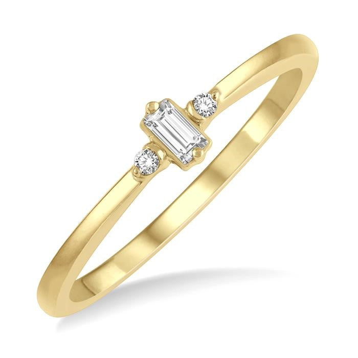 1/20 Ctw Lightweight Baguette and Round Cut Diamond Petite Ring in 10K Yellow Gold