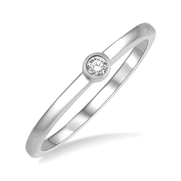 1/20 Ctw Lightweight Bezel Set Round Cut Diamond Petite Ring in 10K White Gold