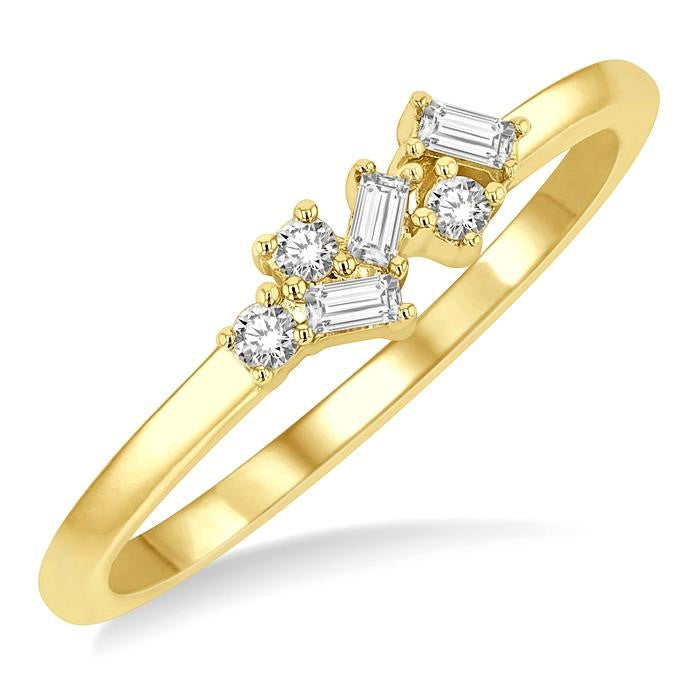 1/8 Ctw Scatter Baguette and Round Cut Diamond Petite Fashion Ring in 14K Yellow Gold