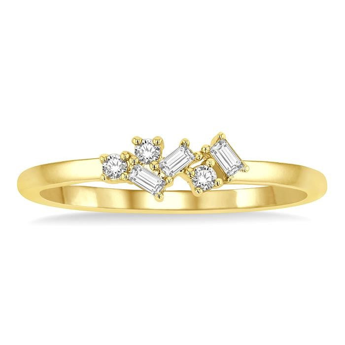1/8 Ctw Scatter Baguette and Round Cut Diamond Petite Fashion Ring in 14K Yellow Gold