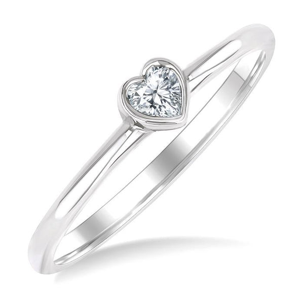 1/6 Ctw Petite Bezel Set Heart Shape Diamond Fashion Ring in 10K White Gold