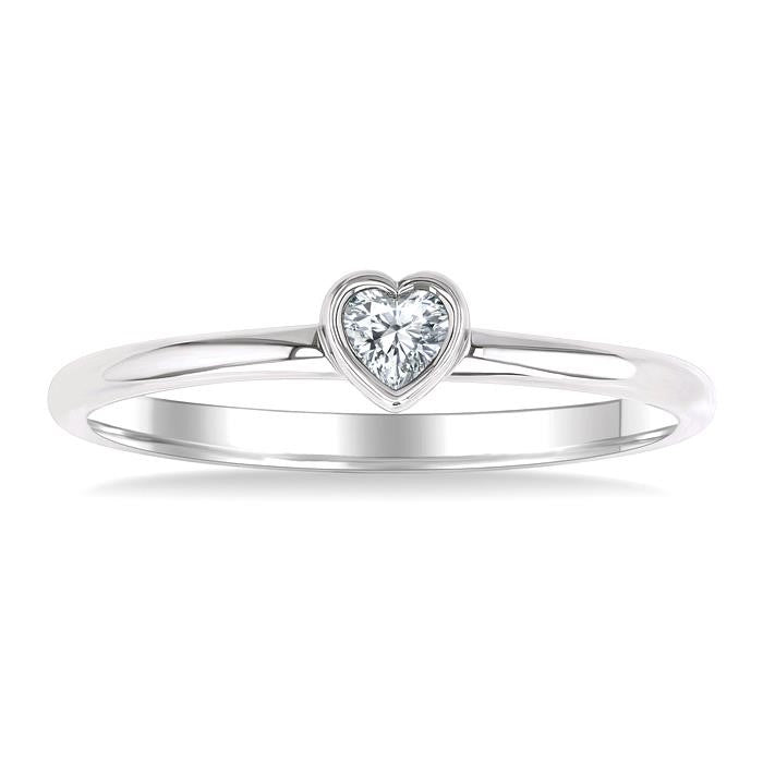 1/6 Ctw Petite Bezel Set Heart Shape Diamond Fashion Ring in 10K White Gold