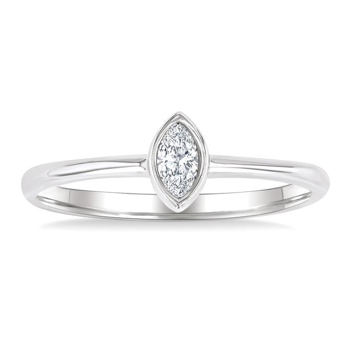 1/6 Ctw Petite Bezel Set Marquise Cut Diamond Fashion Ring in 10K White Gold