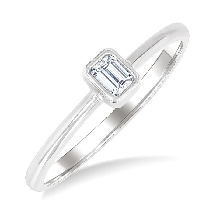 1/6 Ctw Petite Bezel Set Emerald Cut Diamond Fashion Ring in 10K White Gold