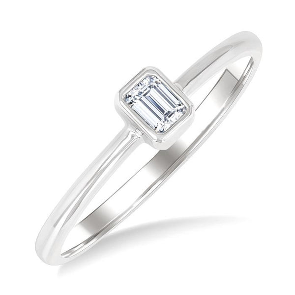 1/6 Ctw Petite Bezel Set Emerald Cut Diamond Fashion Ring in 10K White Gold