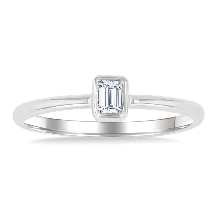 1/6 Ctw Petite Bezel Set Emerald Cut Diamond Fashion Ring in 10K White Gold