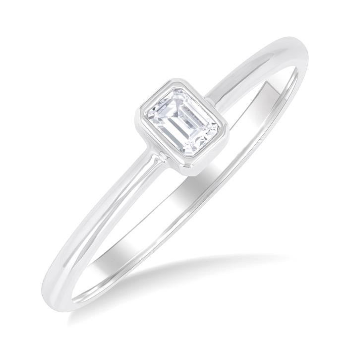 Emerald Shape Bezel Set Petite Diamond Fashion Ring