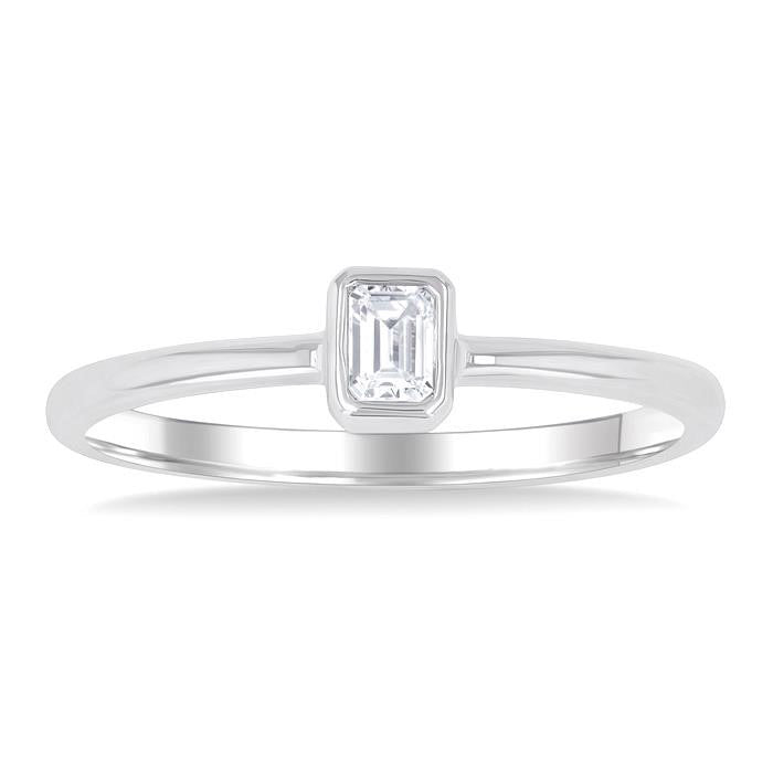 Emerald Shape Bezel Set Petite Diamond Fashion Ring
