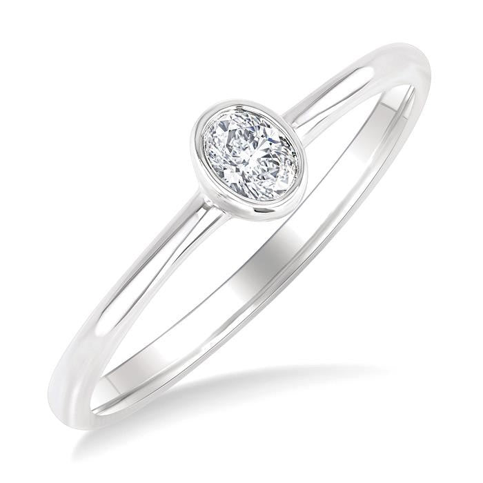 1/6 Ctw Petite Bezel Set Oval Cut Diamond Fashion Ring in 10K White Gold
