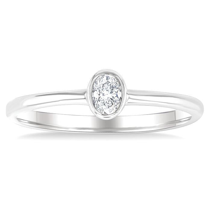 1/6 Ctw Petite Bezel Set Oval Cut Diamond Fashion Ring in 10K White Gold