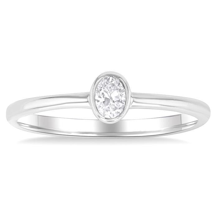 Oval Shape Bezel Set Petite Diamond Fashion Ring