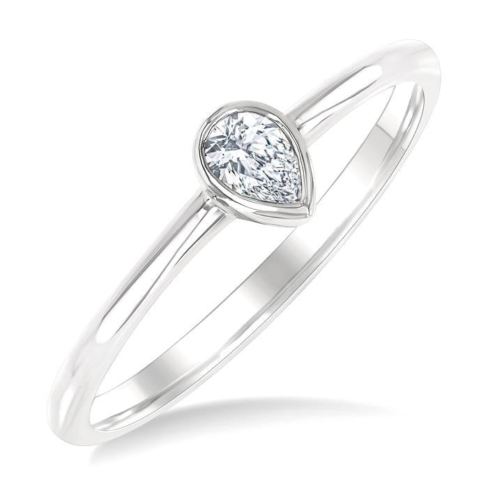 1/6 Ctw Petite Bezel Set Pear Cut Diamond Fashion Ring in 10K White Gold