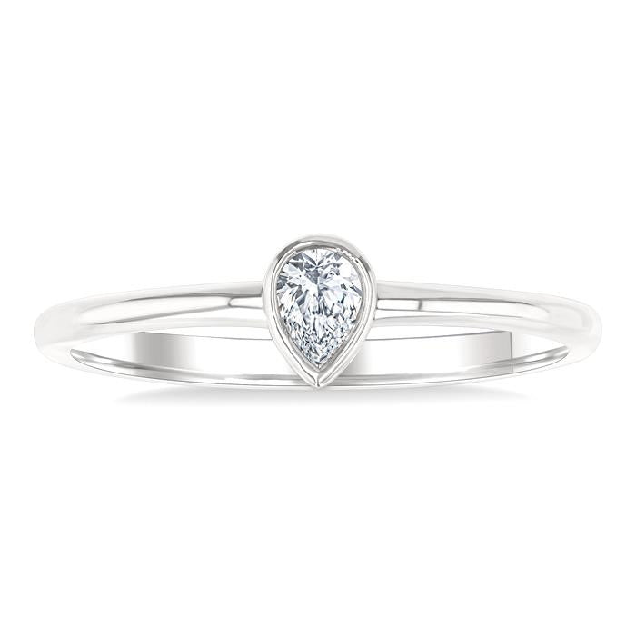1/6 Ctw Petite Bezel Set Pear Cut Diamond Fashion Ring in 10K White Gold