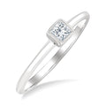 1/6 Ctw Petite Bezel Set Round Cut Diamond Fashion Ring in 10K White Gold