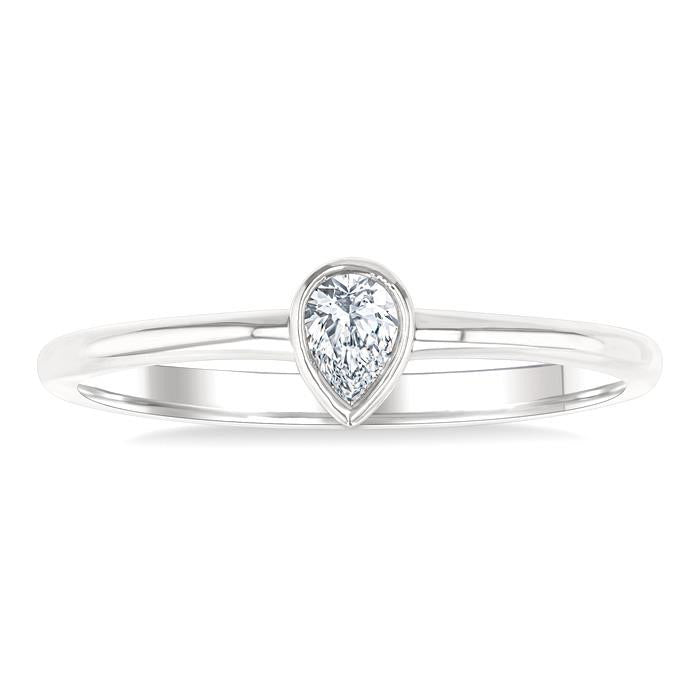 Pear Shape Bezel Set Petite Diamond Fashion Ring