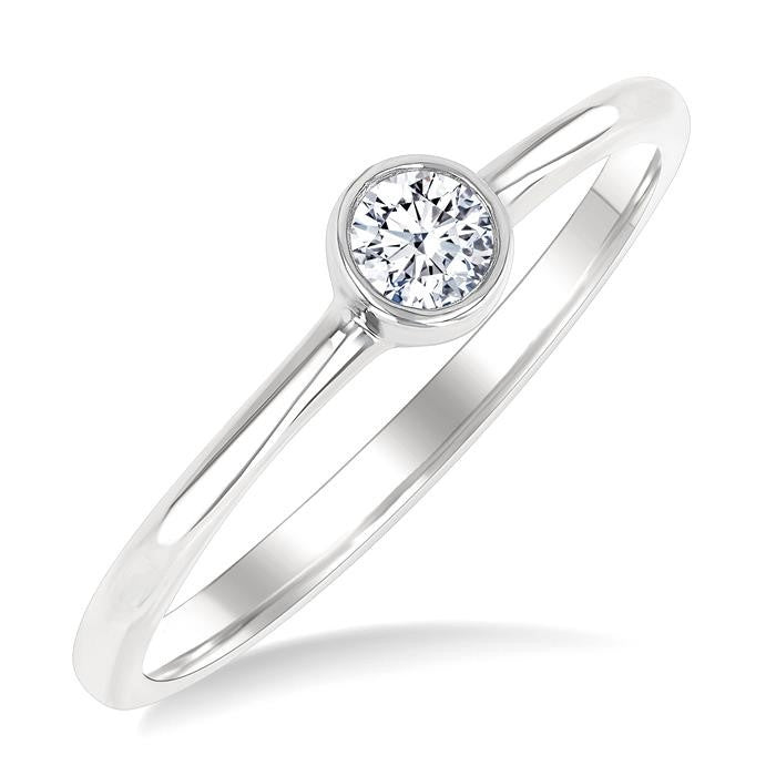 1/6 Ctw Petite Bezel Set Round Cut Diamond Fashion Ring in 10K White Gold