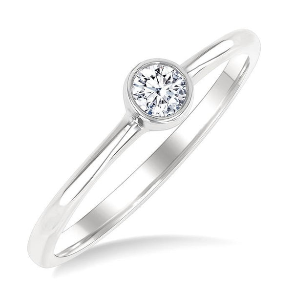 1/6 Ctw Petite Bezel Set Round Cut Diamond Fashion Ring in 10K White Gold
