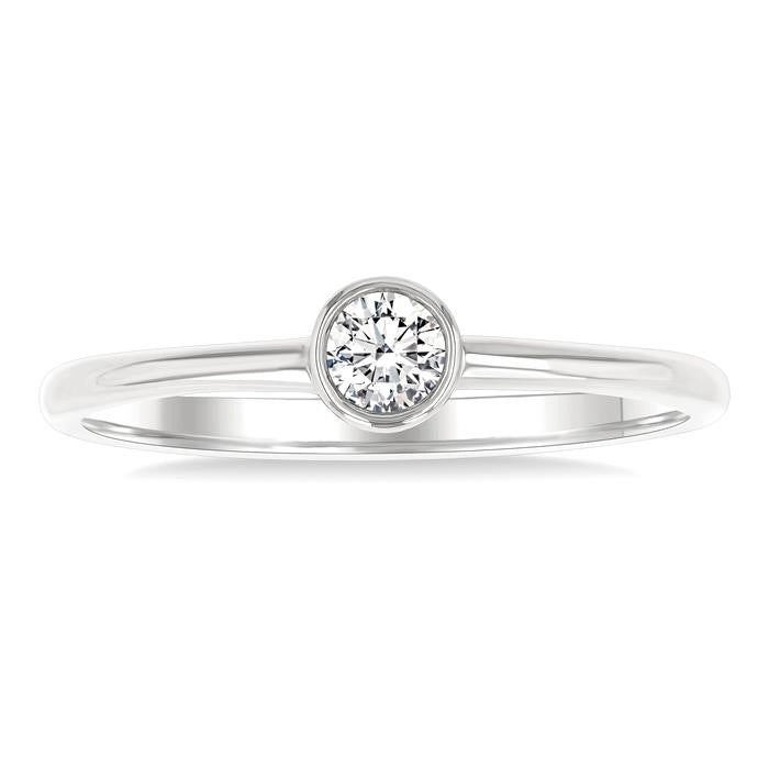 1/6 Ctw Petite Bezel Set Round Cut Diamond Fashion Ring in 10K White Gold