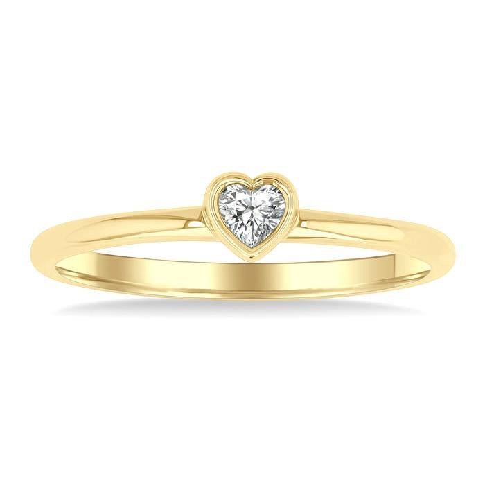 1/6 Ctw Petite Bezel Set Heart Shape Diamond Fashion Ring in 10K Yellow Gold