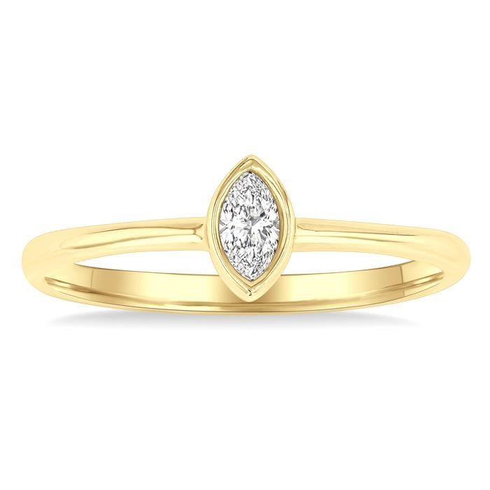 1/6 Ctw Petite Bezel Set Marquise Cut Diamond Fashion Ring in 10K Yellow Gold