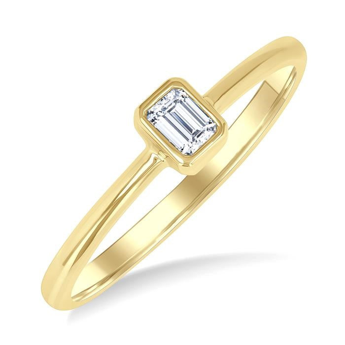 1/6 Ctw Petite Bezel Set Emerald Cut Diamond Fashion Ring in 10K Yellow Gold