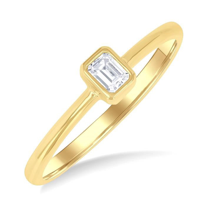 Emerald Shape Bezel Set Petite Diamond Fashion Ring