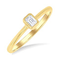 Emerald Shape Bezel Set Petite Diamond Fashion Ring