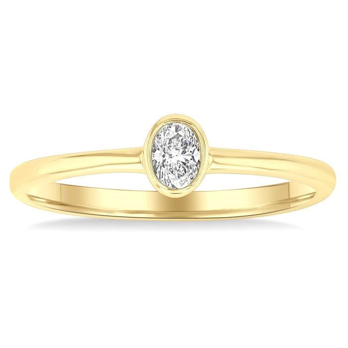 1/6 Ctw Petite Bezel Set Oval Cut Diamond Fashion Ring in 10K Yellow Gold