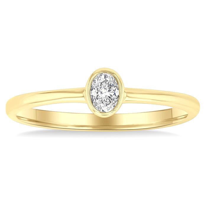 Oval Shape Bezel Set Petite Diamond Fashion Ring