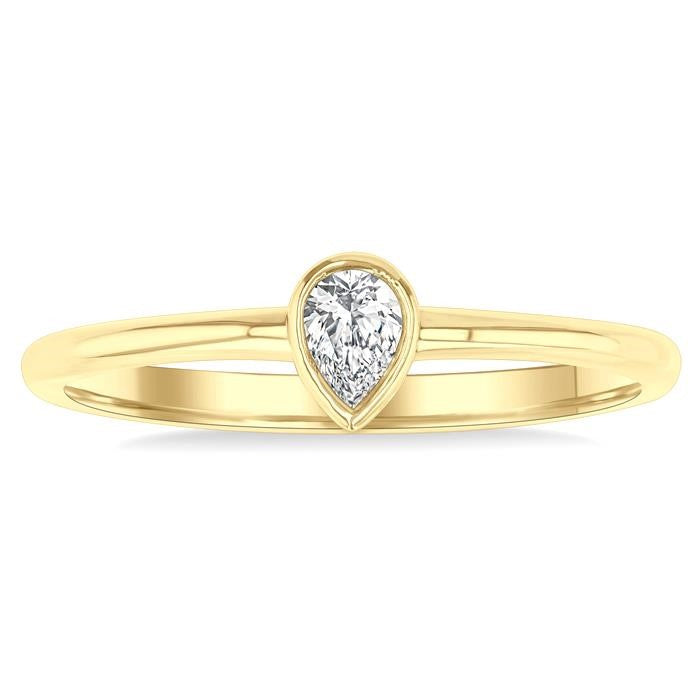 1/6 Ctw Petite Bezel Set Pear Cut Diamond Fashion Ring in 10K Yellow Gold