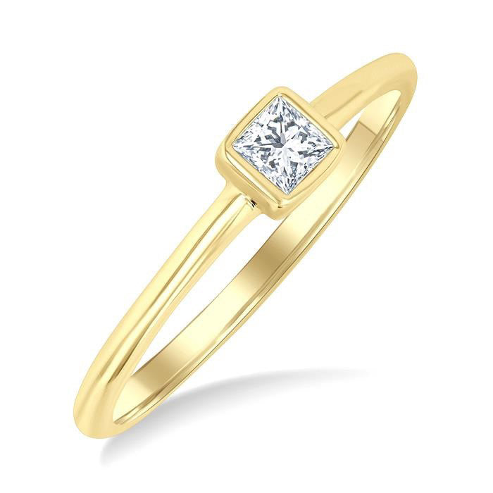 Princess Shape Bezel Set Petite Diamond Fashion Ring