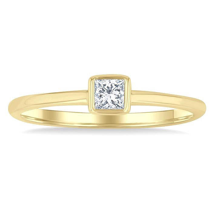 Princess Shape Bezel Set Petite Diamond Fashion Ring