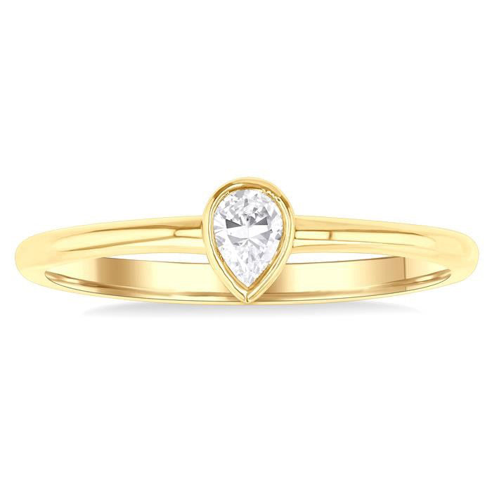 Pear Shape Bezel Set Petite Diamond Fashion Ring