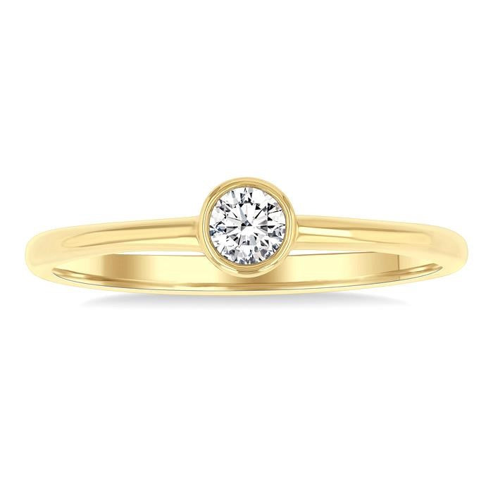 1/6 Ctw Petite Bezel Set Round Cut Diamond Fashion Ring in 10K Yellow Gold