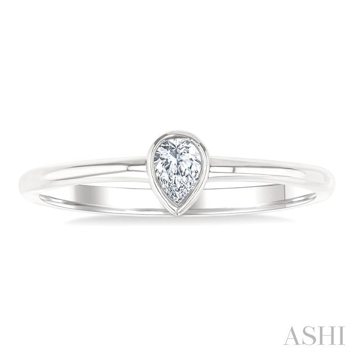1/6 Ctw Petite Bezel Set Pear Cut Diamond Fashion Ring in 10K White Gold