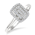 1/6 Ctw Double Halo Emerald Shape Petite Round Cut Diamond Fashion Ring in 10K White Gold