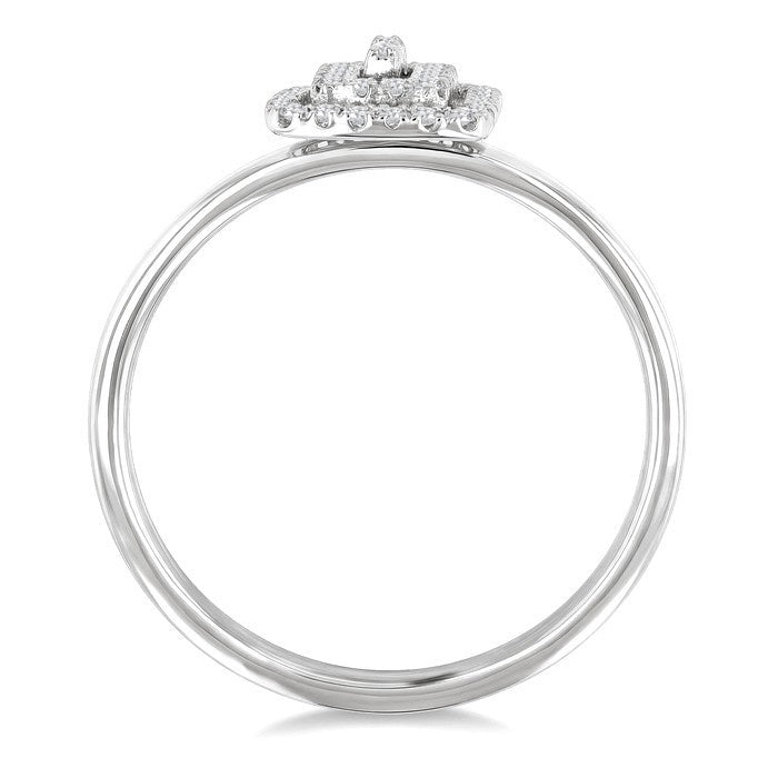 1/6 Ctw Double Halo Emerald Shape Petite Round Cut Diamond Fashion Ring in 10K White Gold